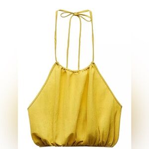 Zara New Halter Top with Elastic Hem in Mustard NWT